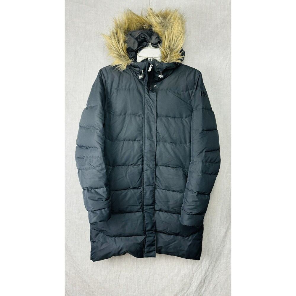 Womens HELLY HANSEN black long Down Filled Parka Coat Size M